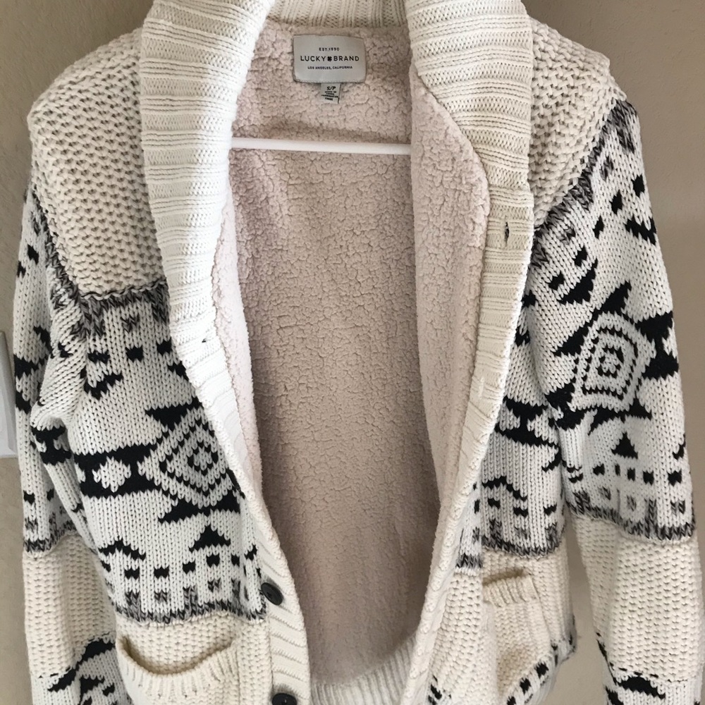 Lucky brand Sherpa Jacquard lined tribal cardigan